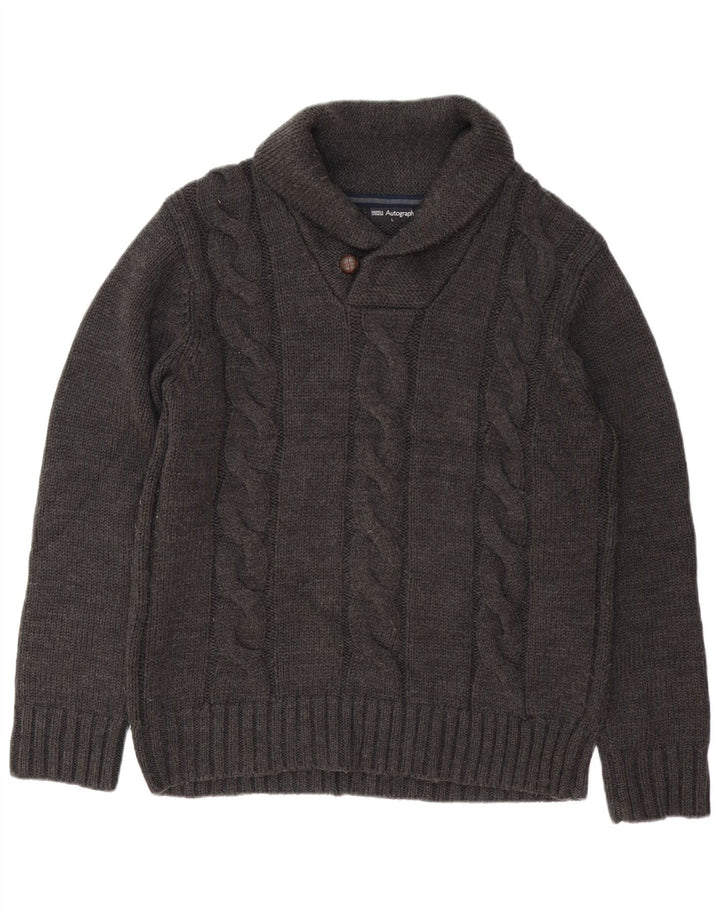 Marks & SPENCER Herren-Pullover „Autograph“ mit Schalkragen, Größe L, Grau