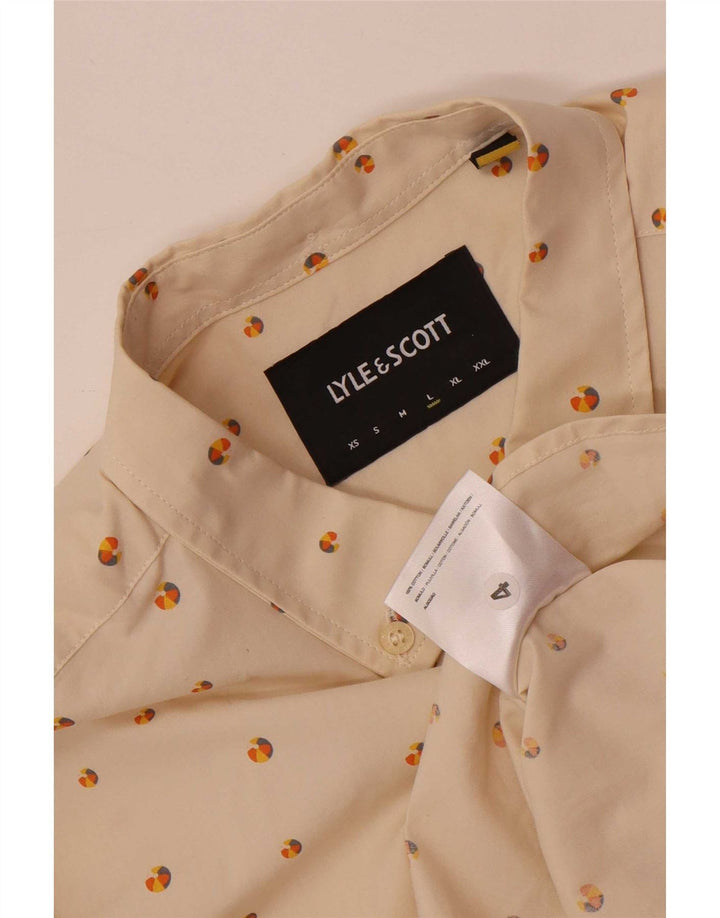 Lyle & Scott Herren-Kurzarmhemd, groß, beige gepunktete Baumwolle