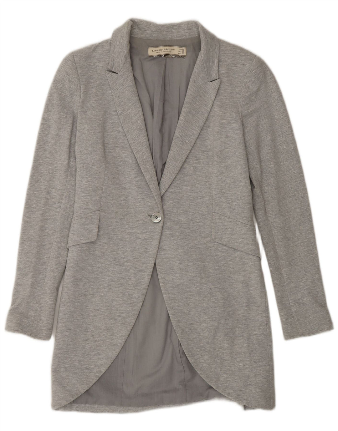 Zara Damen Longline 1 Button Blazer Jacke UK 12 Mittelgraue Baumwolle