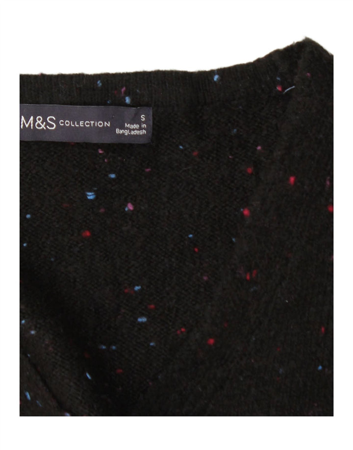 MARKS & SPENCER Womens V-Neck Jumper Sweater UK 10 Small Black Flecked Vintage Marks & Spencer and Second-Hand Marks & Spencer from Messina Hembry 
