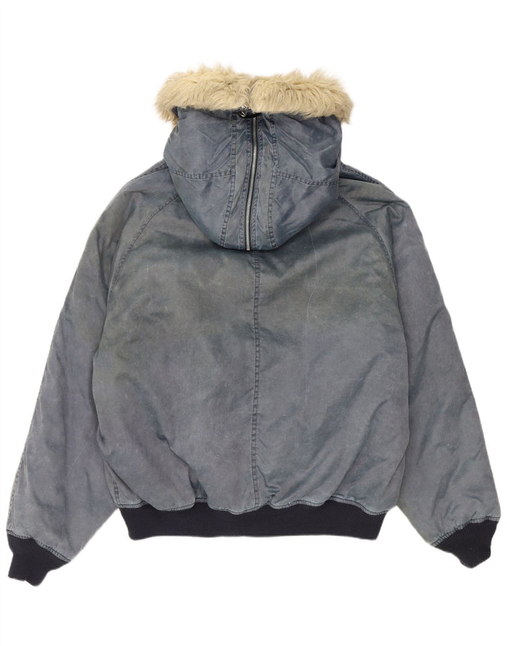 Vintage Herren Bomberjacke mit Kapuze UK 42 XL Marineblau Polyamid
