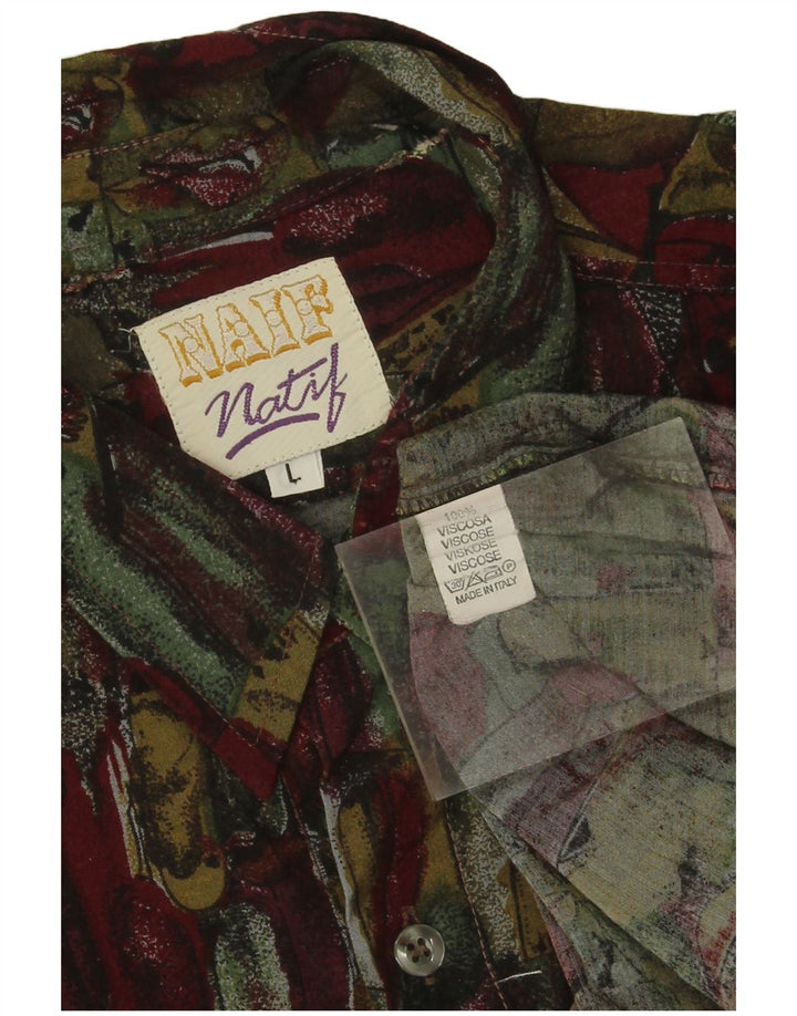Vintage Herren Hemd mit abstraktem Muster, groß, Burgunderrot, Viskose