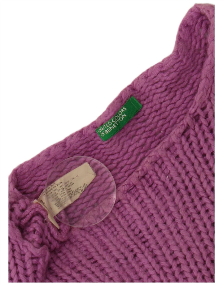 BENETTON Damen-Pullover mit bauchfreiem U-Boot-Ausschnitt, Gr. 10, Größe S, violette Wolle