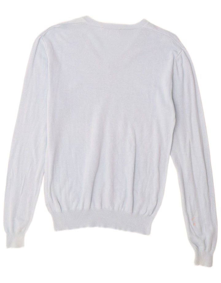 French Connection Damen-Pullover mit V-Ausschnitt, UK 14, mittelblaue Baumwolle