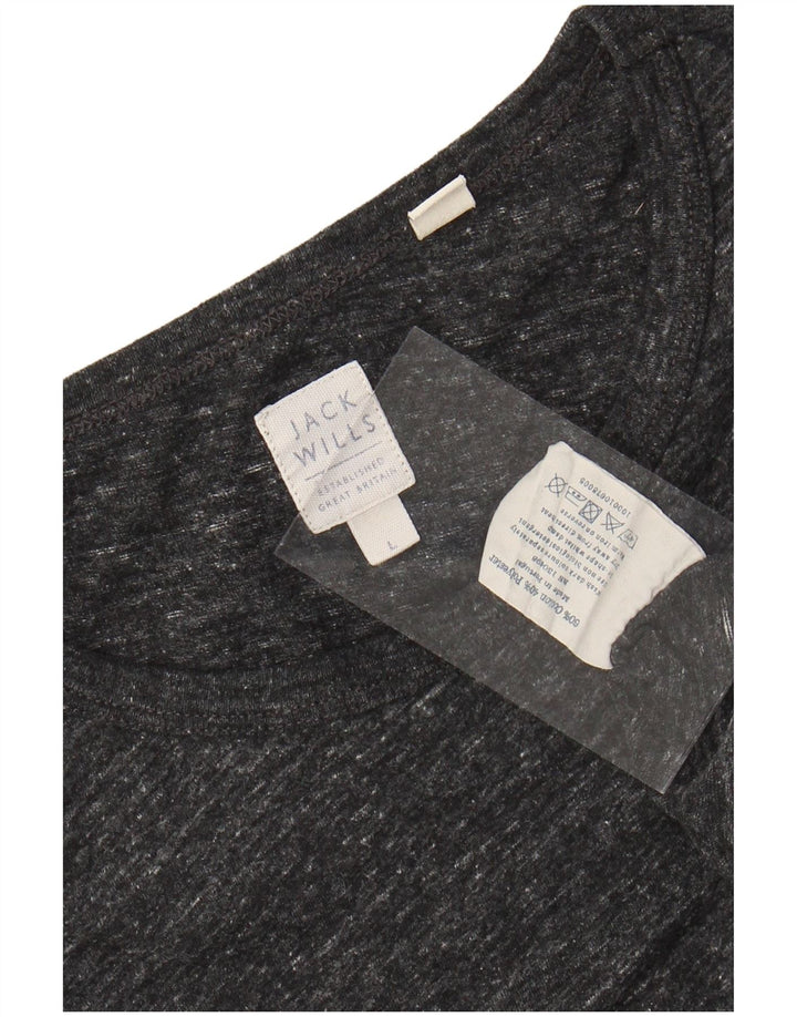 JACK WILLS Herren-Oberteil, langärmelig, groß, grau gefleckte Baumwolle