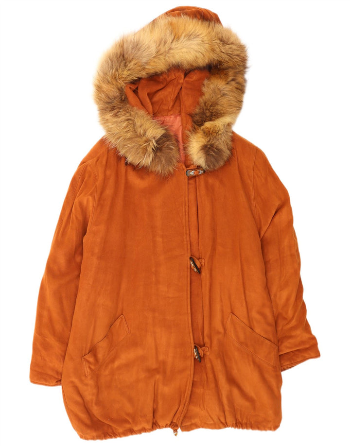 Vintage Damen Übergroßer Dufflecoat mit Kapuze UK 14 Mittelbraun