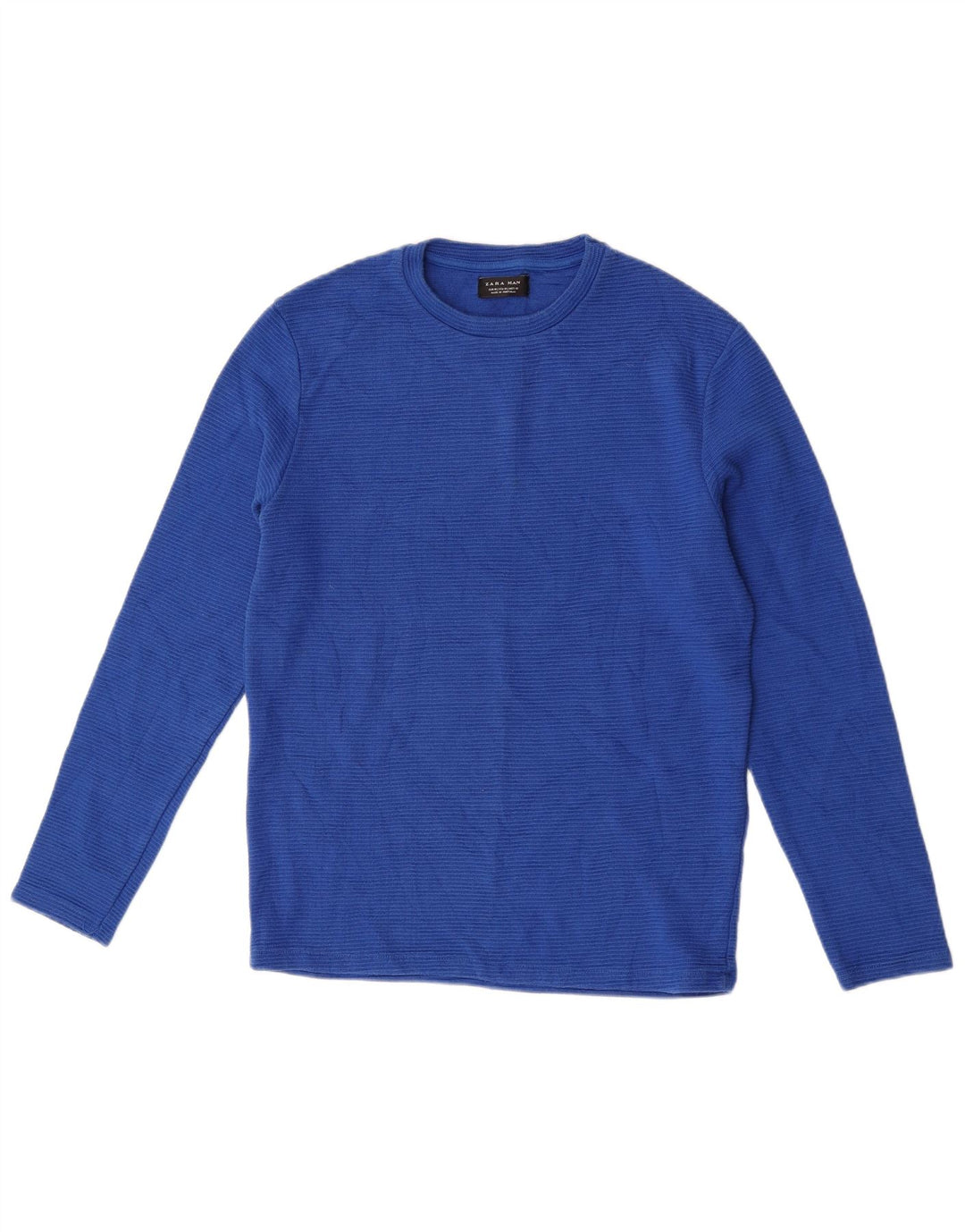 Zara Herren-Oberteil, langärmelig, mittelblaue Baumwolle