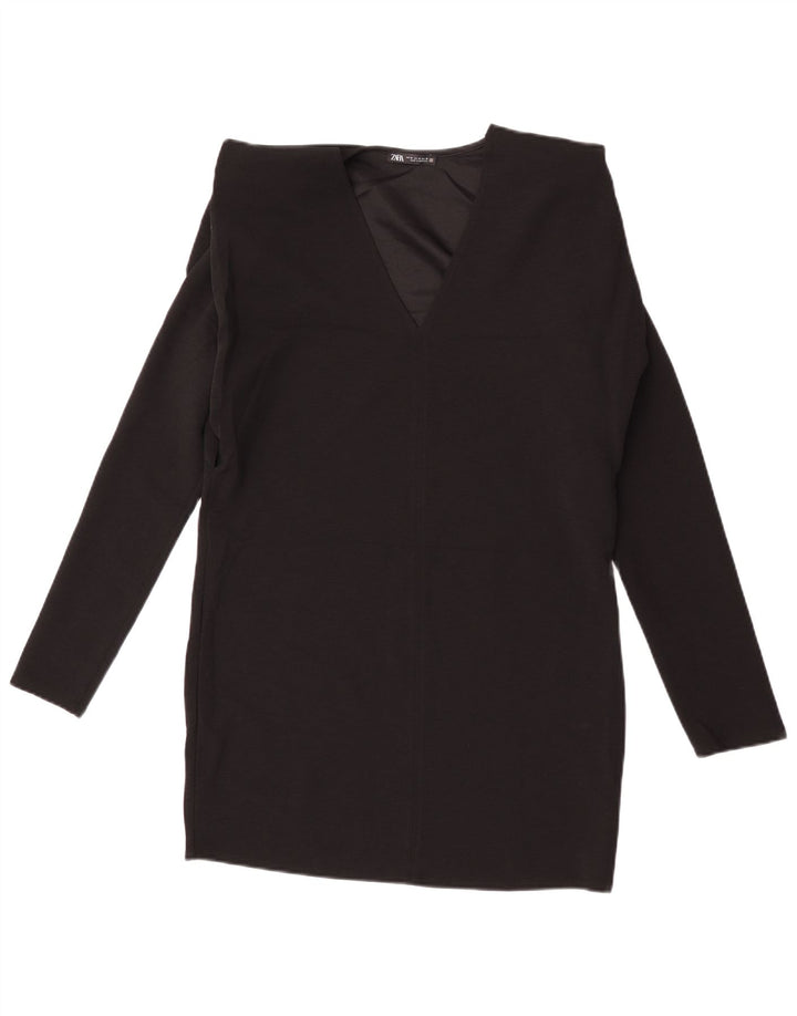 Zara Damen Langarm-Etuikleid UK 14 Mittelschwarz