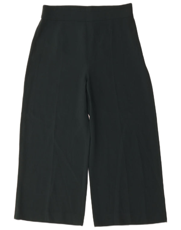 Zara Damen-Hose mit weitem Bein, kurz geschnitten, Größe L, W30, L26, Grün, Polyester