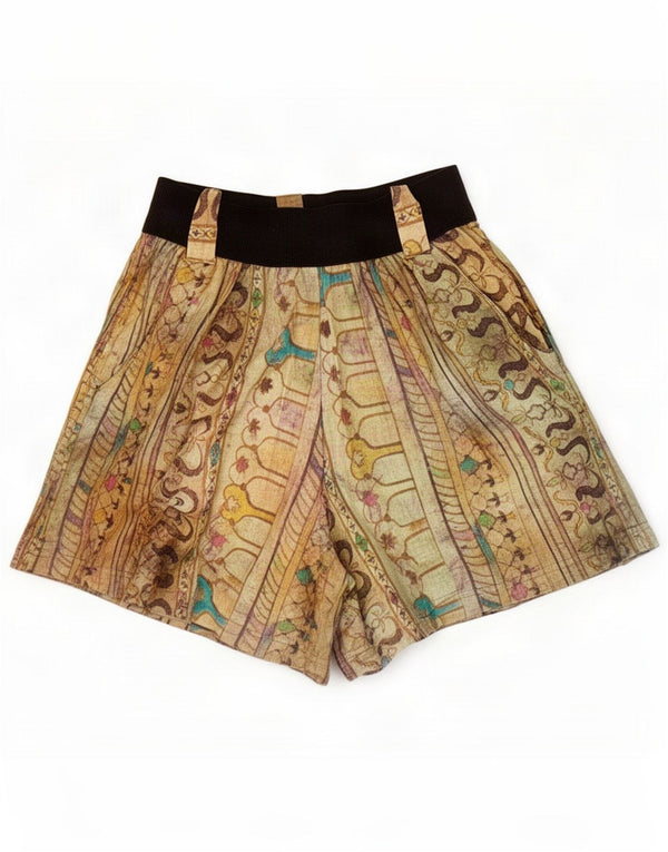 Vintage Womens Abstract Pattern Casual Shorts Medium W28 Beige Cotton