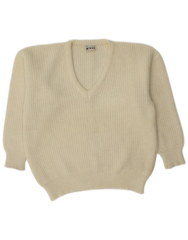 Vintage Damen V-Ausschnitt Pullover Pullover UK 16 Large Off White