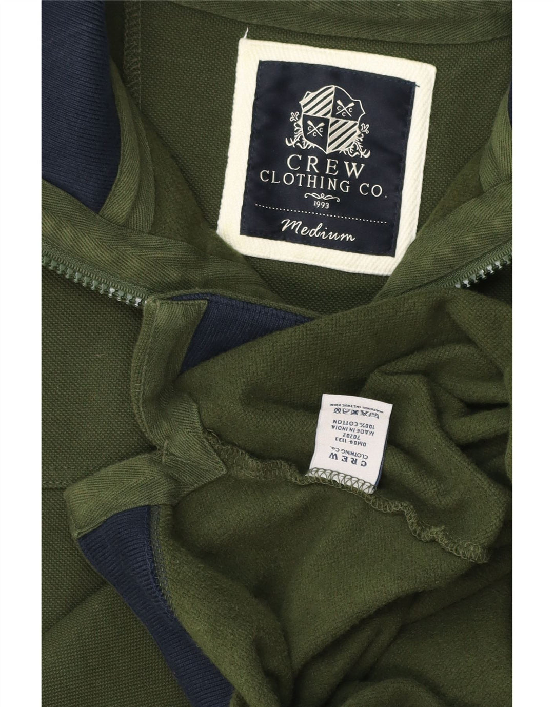Crew Clothing Herren-Sweatshirt mit Reißverschluss am Hals, mittelgrüne Baumwolle