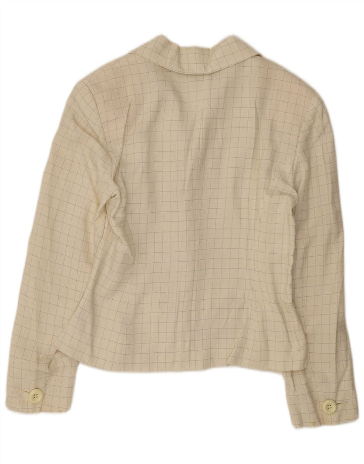 Vintage Damen 4-Knopf-Blazerjacke IT 44 Medium Off White Check Viscose