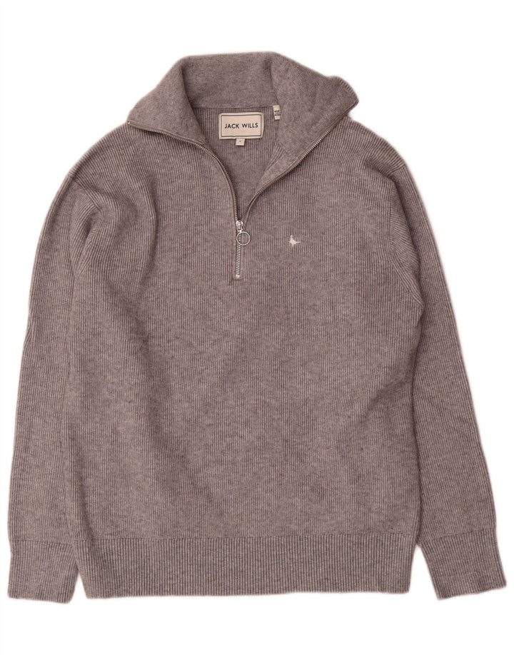 Jack Wills Herren-Pullover mit Reißverschluss am Hals, kleine graue Viskose