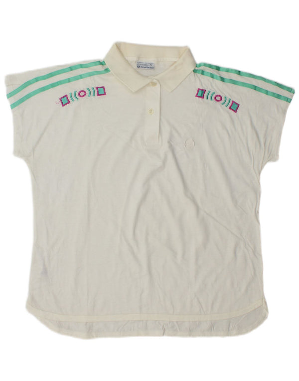 Sergio Tacchini Womens Polo Shirt US 12 Large White Geometric Cotton