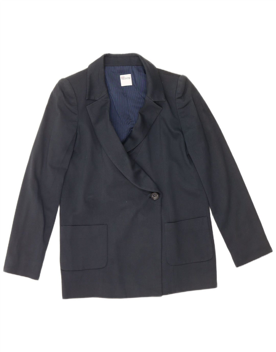 Red Valentino Damen-Blazer mit 1 Knopf, UK 12, mittelmarineblaue Baumwolle