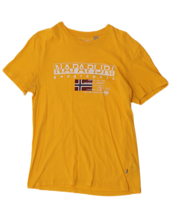 Napapijri Damen Grafik-T-Shirt Top UK 10 Small Gelb Baumwolle