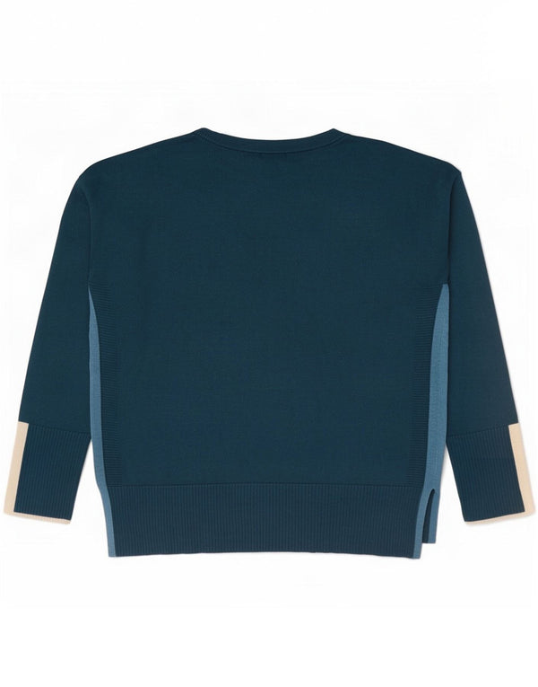 White Stuff Damen-Pullover mit Rundhalsausschnitt, Gr. 14, Größe L, Blau, Farbblock