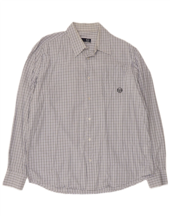Sergio Tacchini Herrenhemd XL, blau kariert, Baumwolle