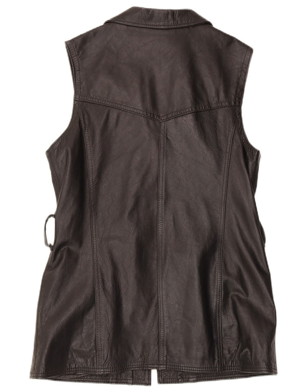 Vintage Damen Lederweste UK 14 Großes schwarzes Leder