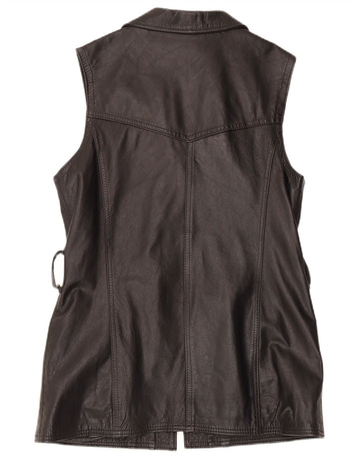 Vintage Damen Lederweste UK 14 Großes schwarzes Leder