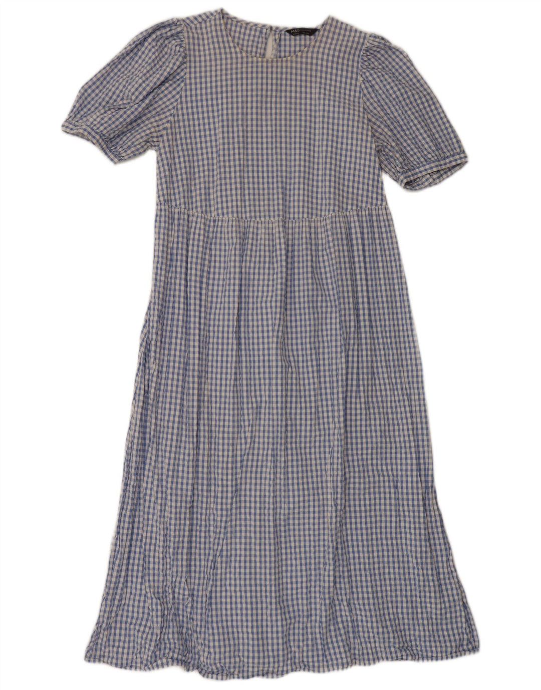 Marks & Spencer Damen Maxikleid UK 14 Mittelblaue Gingham-Baumwolle