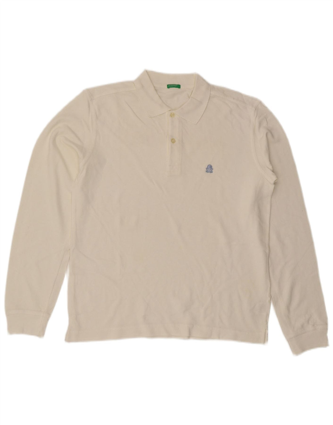 Benetton Herren-Langarm-Poloshirt aus mittelweißer Baumwolle