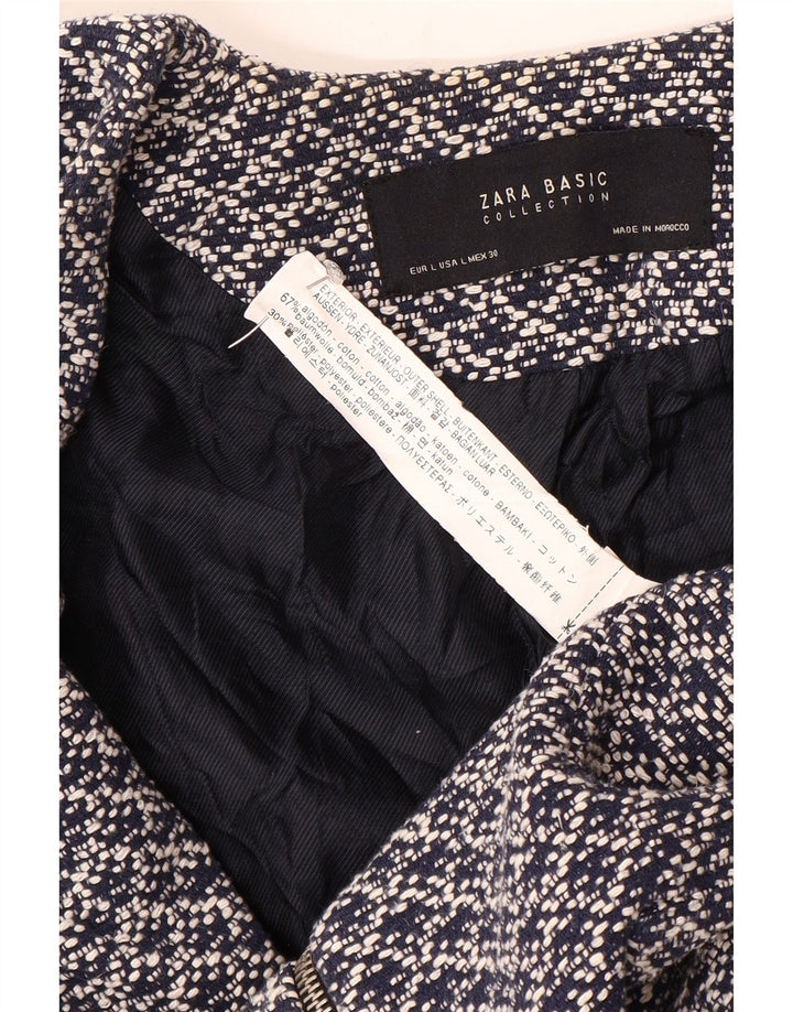 Zara Damen-Blazer mit abstraktem Muster, UK 14, große marineblaue Baumwolle