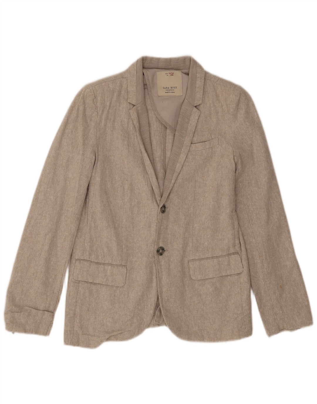 Zara Jungen-Blazer mit 2 Knöpfen, 11–12 Jahre, beige Leinen