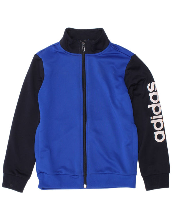 ADIDAS Jungen-Trainingsanzug mit grafischem Oberteil, 7–8 Jahre, blaues Farbblockdesign