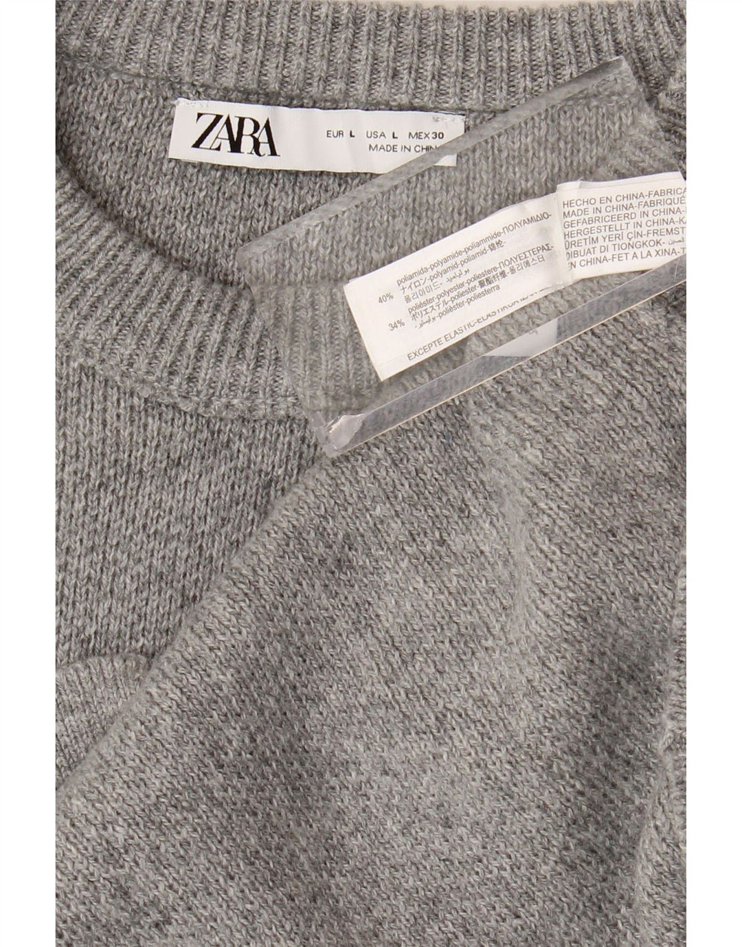 Zara Damen-Pullover mit Rundhalsausschnitt, UK 16, Größe L, Grau, Polyamid
