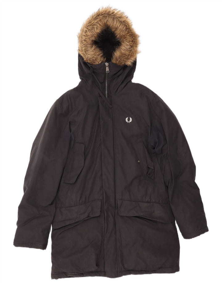 FRED PERRY Herren-Parka mit Kapuze, UK 36, Größe S, schwarze Baumwolle