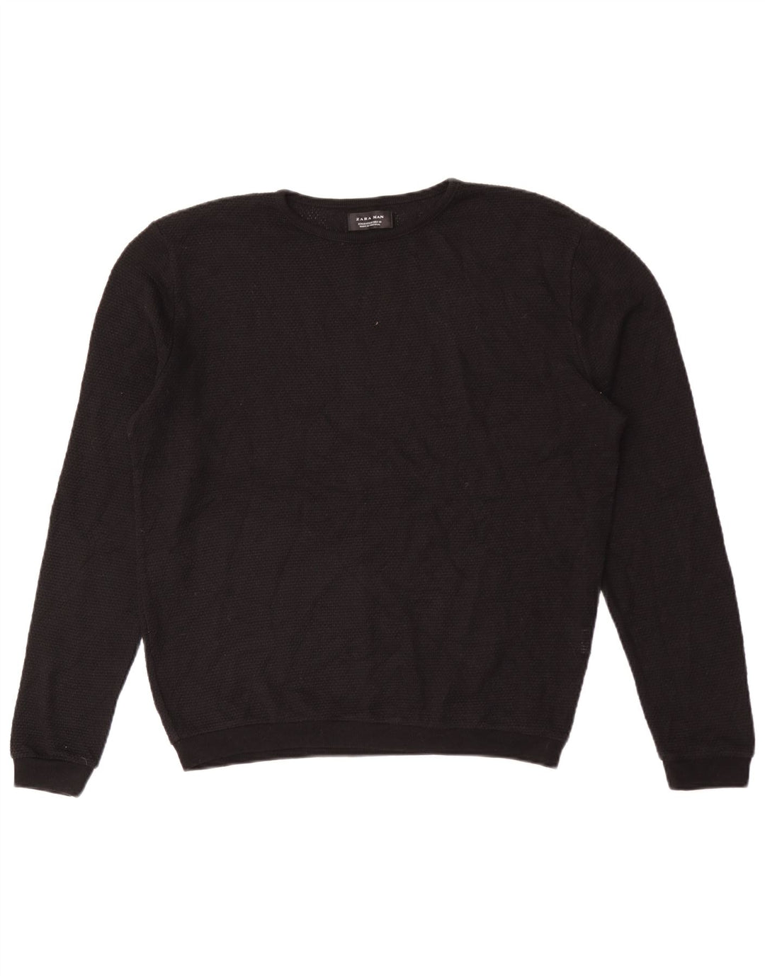 Zara Herren-Pullover mit Rundhalsausschnitt, mittlere schwarze Baumwolle