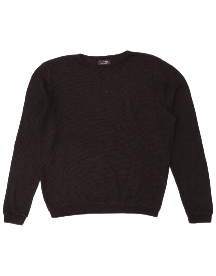 Zara Herren-Pullover mit Rundhalsausschnitt, mittlere schwarze Baumwolle