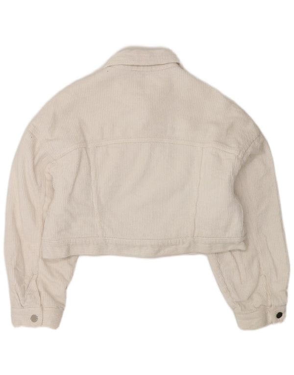 Zara Damen Übergroße Crop Sherpa Cordjacke UK 10 Small Weiße Baumwolle