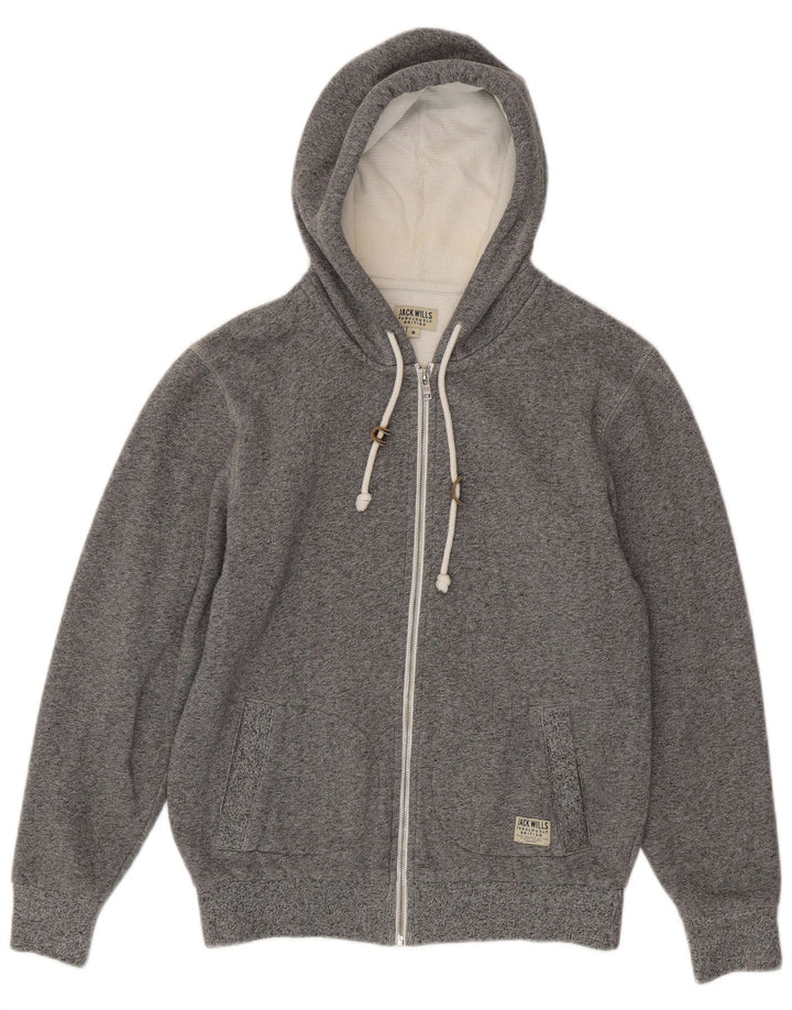 Jack Wills Herren-Kapuzenpullover mit Reißverschluss aus mittelgrauer Baumwolle