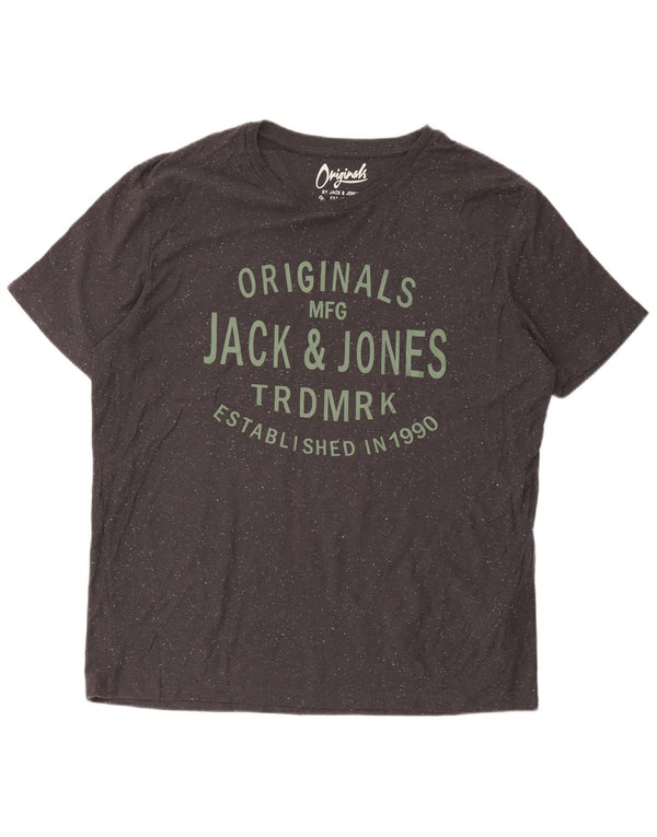 Jack & Jones Herren-T-Shirt mit Grafik, XL, grau meliert, Baumwolle