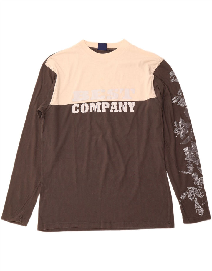 BEST COMPANY Herren-Grafik-Oberteil, langärmelig, mittelgrau, Colourblock-Baumwolle