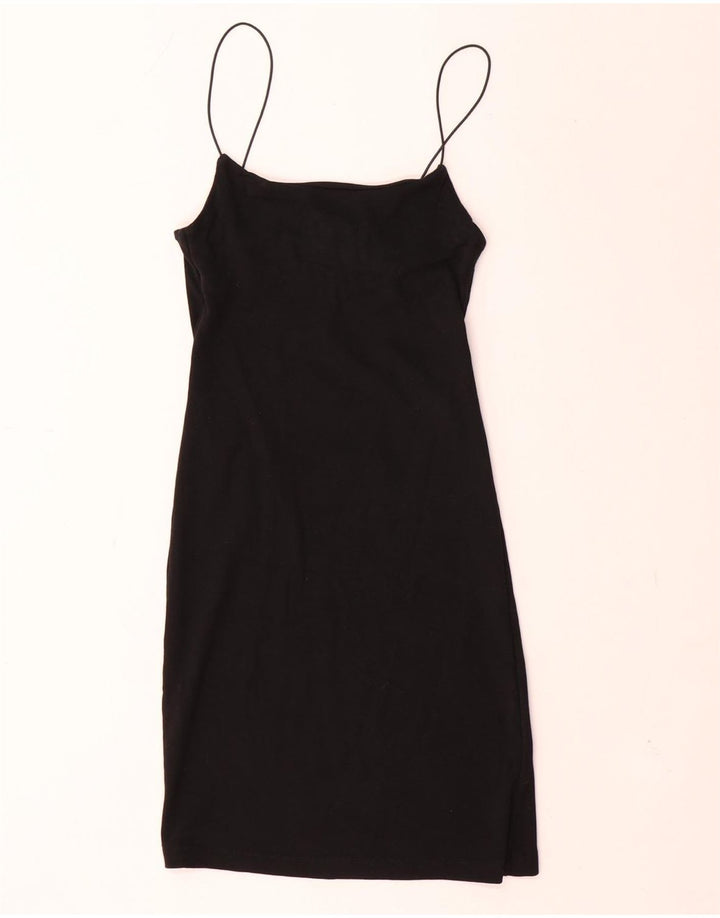 Zara Damen Slip Dress UK 12 Mittelschwarze Baumwolle