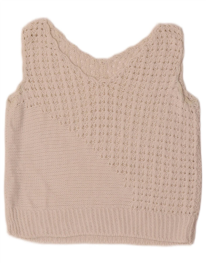 Vintage Damen Crop Weste Tank Top UK 10 Small Weiß
