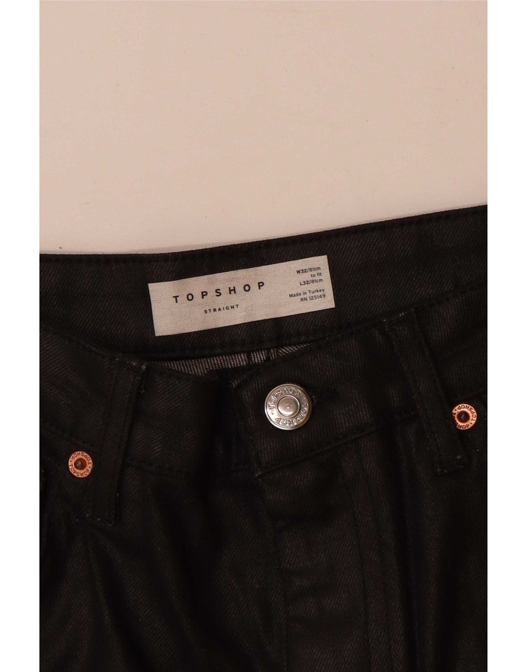 Topshop Damen Straight Jeans W32 L27 Schwarze Baumwolle