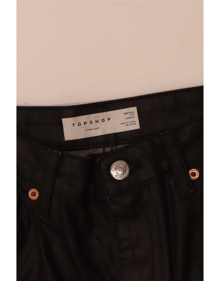 Topshop Damen Straight Jeans W32 L27 Schwarze Baumwolle