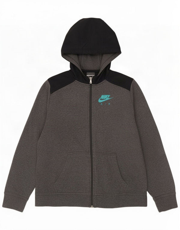 Nike Boys Zip Hoodie Sweater 13-14 Years XL Grey Cotton