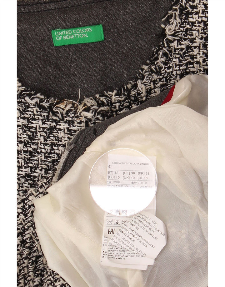 BENETTON Womens Crop Open Blazer Jacke UK 10 Small Grey Houndstooth