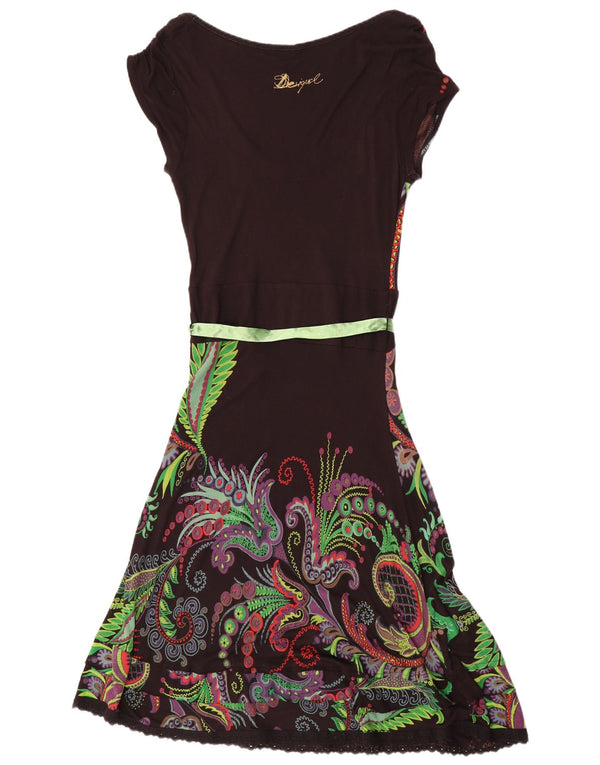 Desigual Damen Grafik-A-Linien-Kleid UK 14 Große schwarze Paisley-Viskose