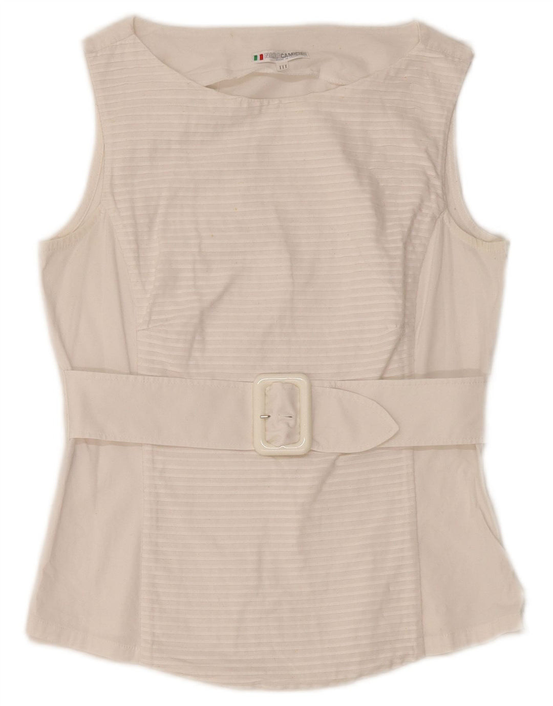 NARACAMICIE Ärmelloses Damen-Blusenoberteil, UK-Größe 8, Größe S, weiße Nadelstreifen-Baumwolle