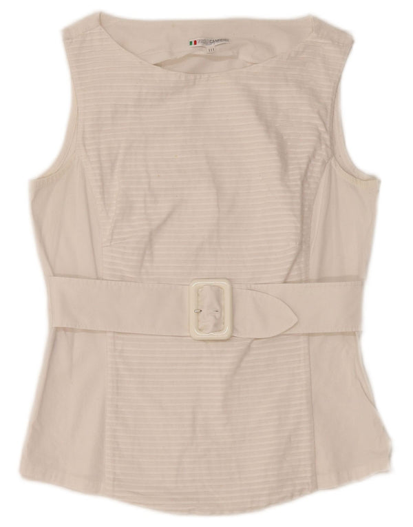 NARACAMICIE Ärmelloses Damen-Blusenoberteil, UK-Größe 8, Größe S, weiße Nadelstreifen-Baumwolle