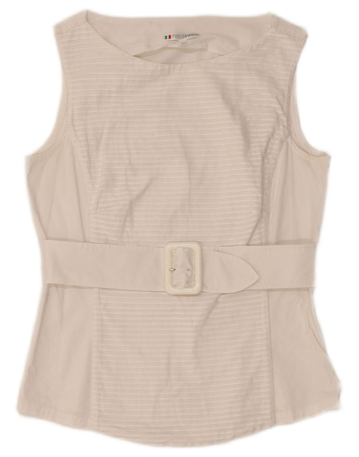 NARACAMICIE Ärmelloses Damen-Blusenoberteil, UK-Größe 8, Größe S, weiße Nadelstreifen-Baumwolle