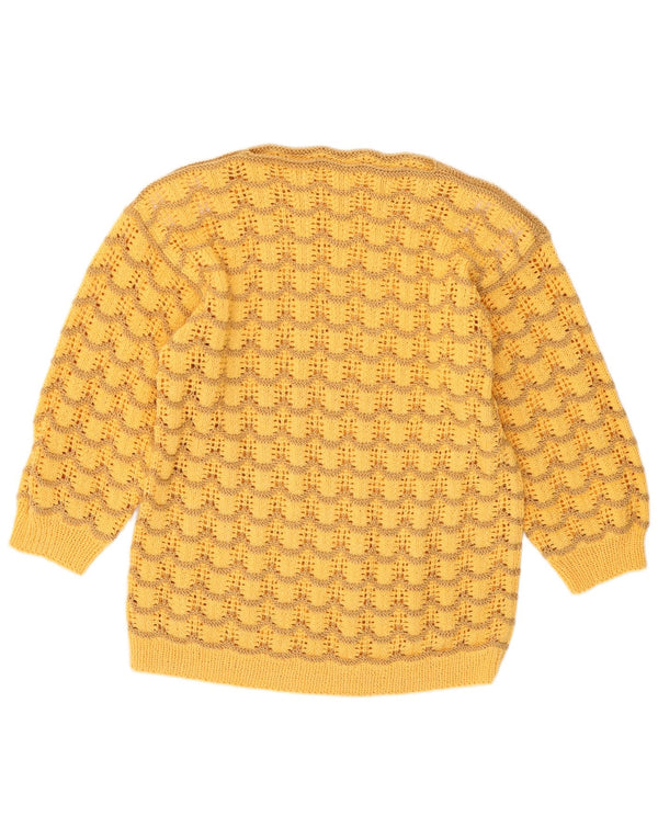 Vintage Damen Pullover mit U-Boot-Ausschnitt, UK 14, Mittelgelb gestreift, Retro