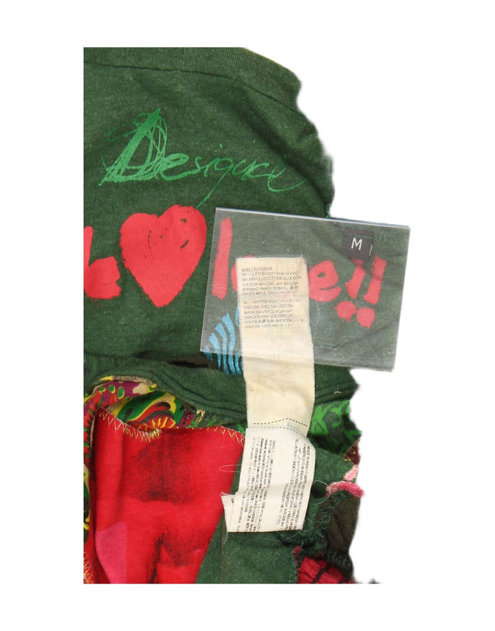 Desigual Womens Graphic Top Langarm UK 14 Mittelgrüne Baumwolle